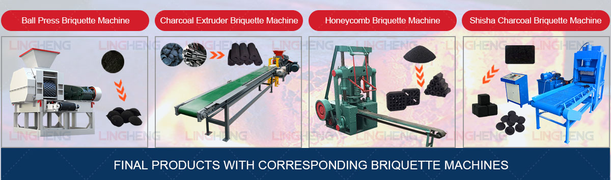 Final products with corresponding briquette machines
